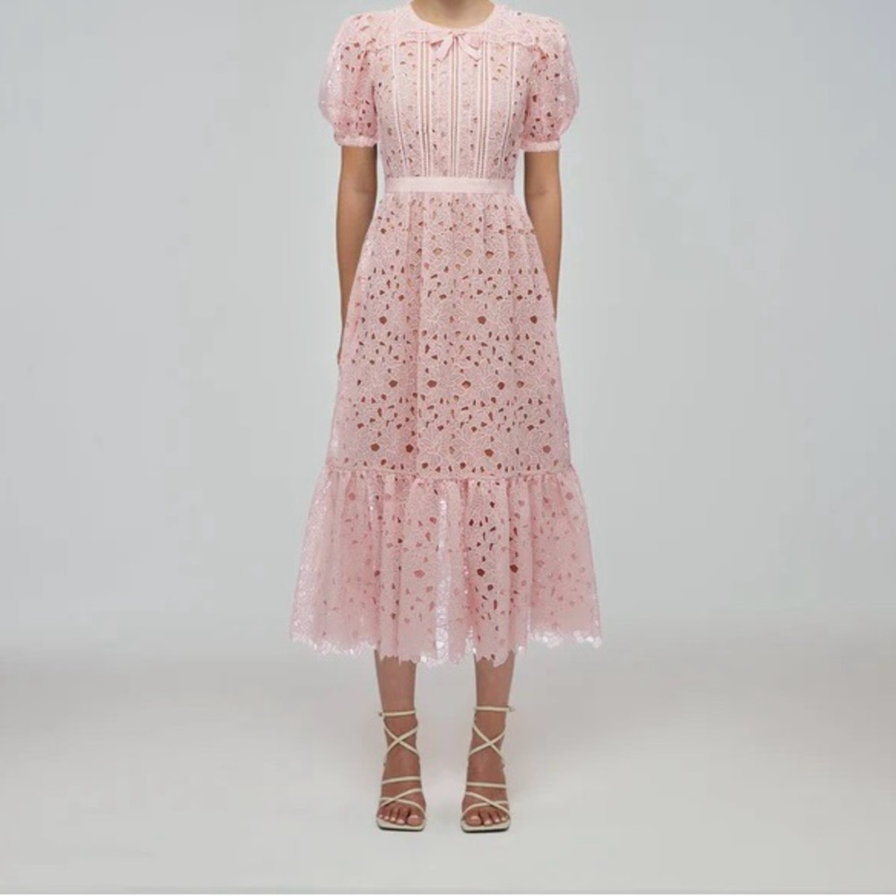 NWT Self-Portrait Blush Guipure Midi Dress